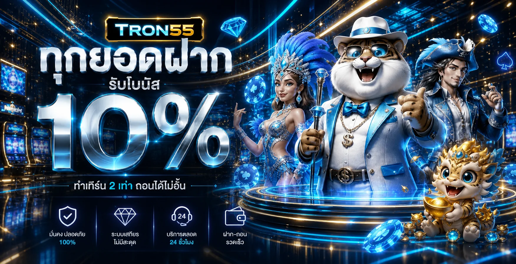 แบนเนอร์โปรโมชั่นเกมสล็อต TRON55 พร้อมตัวละครเกม